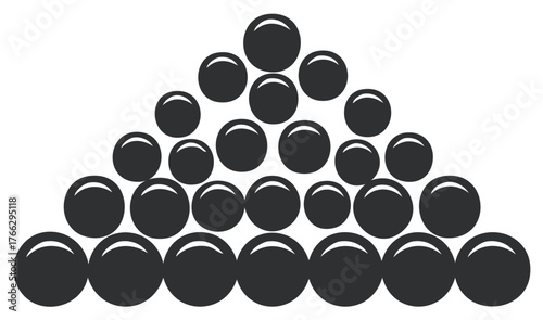 Arrangement of glossy black spheres forming a perfect triangle pattern
