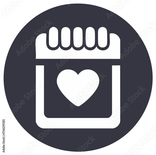 Calendar icon with a heart symbol representing a love date, anniversary, or special event