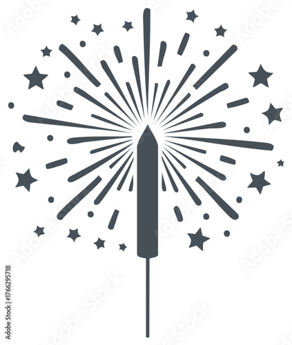 Sparkler with Stars Festive Celebrations Light Sparks Silhouette Element