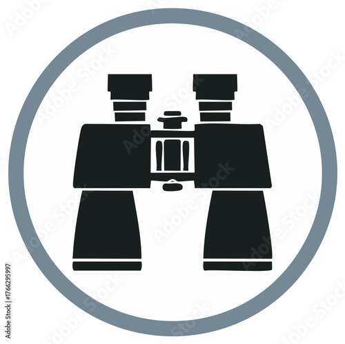 Binoculars Illustration in Circle, Ideal for Searching and Observation, Black and White Colors