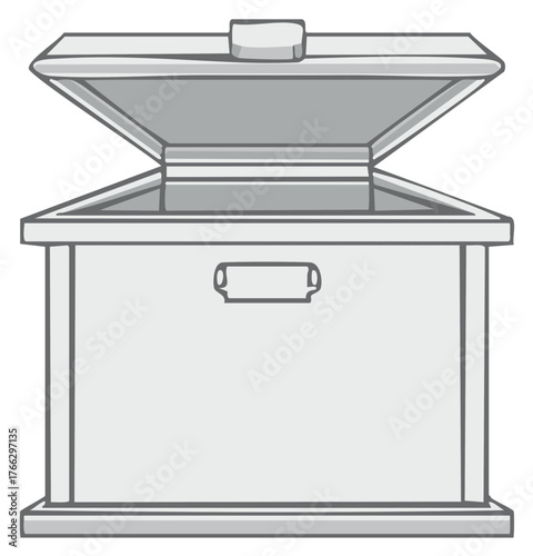 Simple grayscale line art illustration of an open empty storage chest