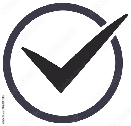 Tick Symbol in Circle, Black Sign for Approval and Verification with Stroke Style.