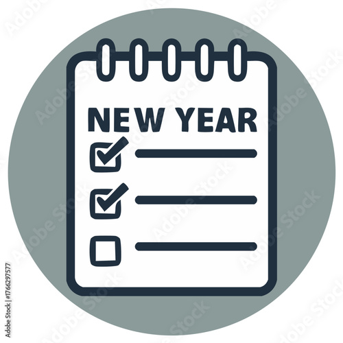 New Year resolution planning icon with checklist and ticked goals on a notepad