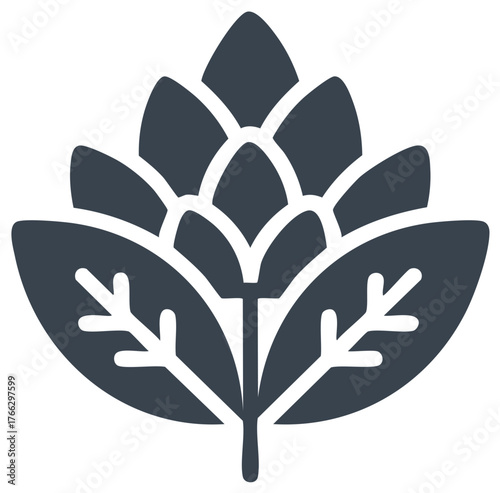 Stylized hop cone and leaf vector icon for beer brewing and brewery design