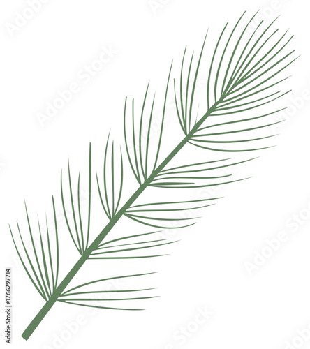 Illustration of a stylized evergreen sprig showcasing needles and stem in botanical nature concept art