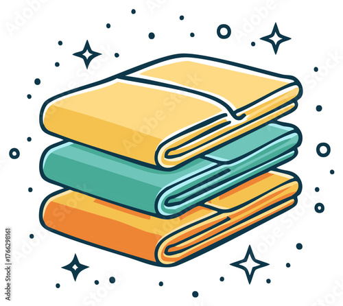 Neatly Stacked Folded Towels with Sparkles Cleanliness and Freshness Concept