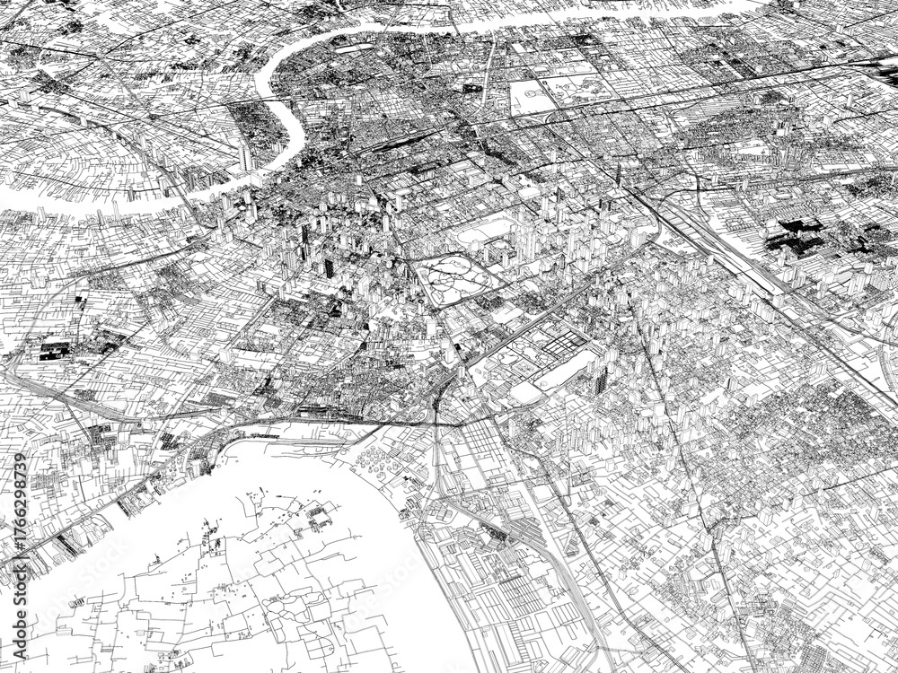 Obraz premium 3D illustration of city and urban in Bangkok Thailand