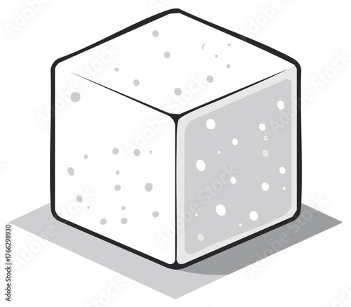 Cartoon Illustration of a Single Sugar Cube with Holes on White with Shadow