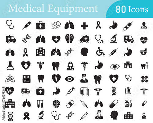 Medical device glyph icons for hospital dashboards, apps, and marketing infographics
