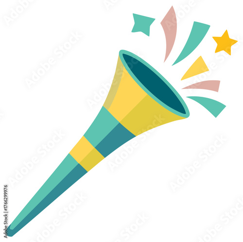 Celebratory Horn with Stars and Confetti for Festive Events and New Year's