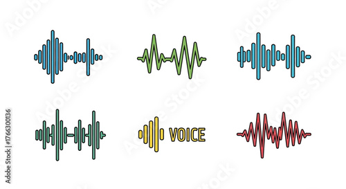 Colorful waveform icons representing audio signals and voice communication