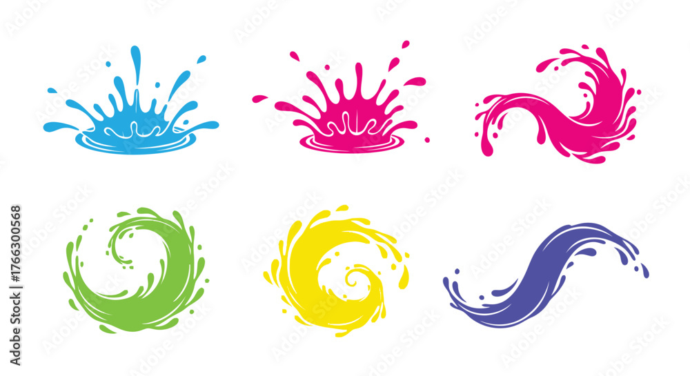 Fototapeta premium Colorful splashes of liquid in various swirling and dynamic shapes