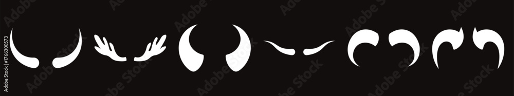 Obraz premium Collection of White Horn and Antler Silhouettes on Black Background