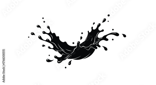 Abstract black splash design with dynamic fluid motion and scattered droplets