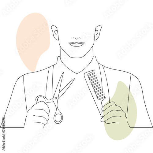 Stylish Barber Ready for a Haircut with Scissors and Comb Minimalist Line Art Design Profession and Fashion Concept Creative and Modern Design Aesthetics
