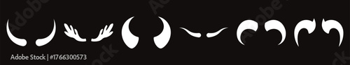 Collection of White Horn and Antler Silhouettes on Black Background