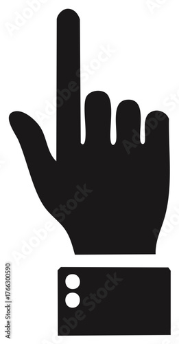 Stylized Hand Illustration With Index Finger Pointing Up In Solid Black With Cuff Detail