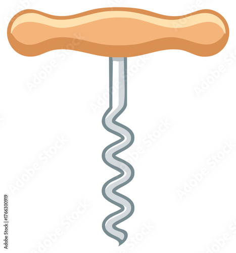 Classic Wooden Corkscrew Wine Opener Illustration Tool Kitchen Utensil
