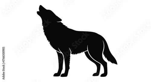 Silhouette of a howling wolf standing in a simple black and white design