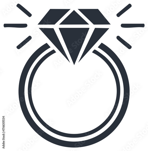 Sparkling diamond ring icon for marriage, engagement, and luxury jewelry concepts