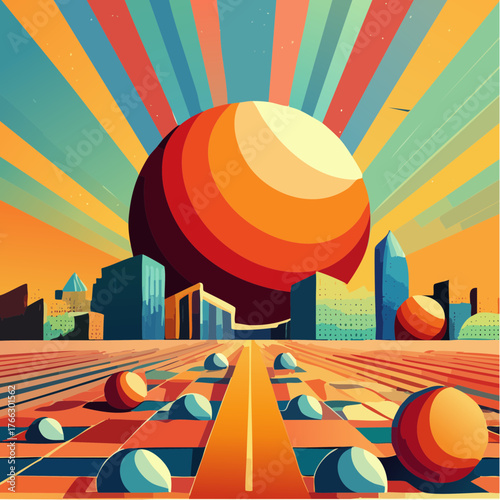 abstract vector illustration with spheres and geometric pattern