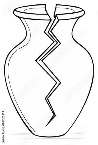 Graphic line art of a broken ceramic vase symbolizing loss and fragility
