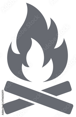Simple graphic representation of a campfire with flames and logs for camping or outdoor activity themes