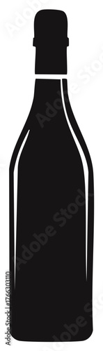 Minimalist black silhouette of a sparkling wine or champagne bottle