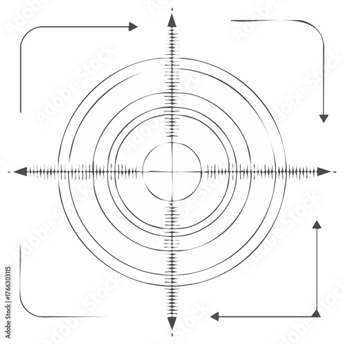 Circular Target with Orthogonal Arrows Illustrating Rotational and Directional Movements