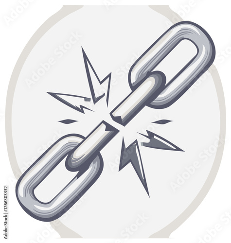 Depiction of an Illustration of a Broken Chain Link Indicating Weakness and Failure