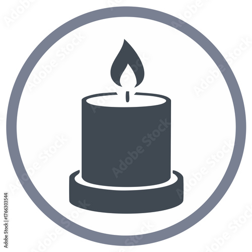 Iconic Candle Flame Emblem in Simple Style for Memorial, Remembrance or Spiritual Symbolism in Circular Motif
