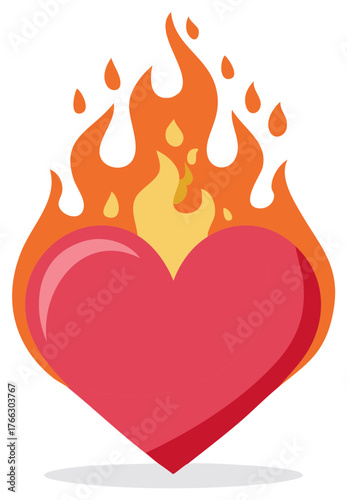 Fiery Red Heart Icon Symbolizing Passion, Love, and Intense Emotion