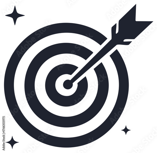 Target with arrow hitting bullseye icon concept of success achievement and business strategy