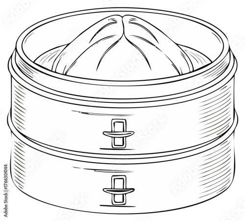 Steamer with Buns Illustration, Cooking Device for Asian Cuisine