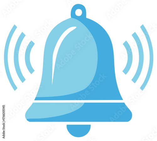 Ringing Bell Illustration, Blue Symbol with Sound Waves, Notification Icon, Graphic