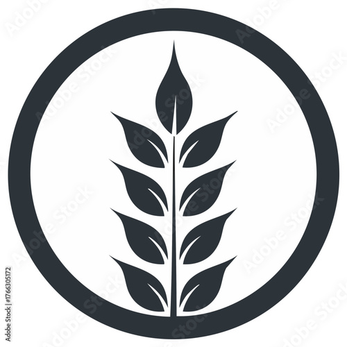 Wheat grain, cereal plant inside simple circle, agriculture crops emblem for food or organic farm product.