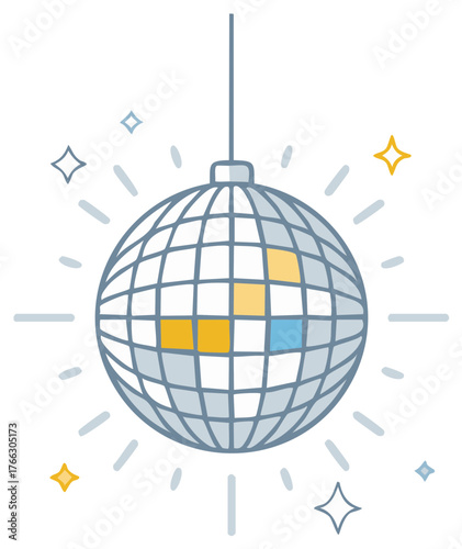 Disco Ball Icon with Light Reflections Vector Illustration Party Decor