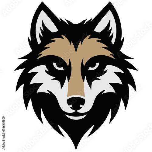 A majestic wolf head depicted in bold, strong lines, with piercing eyes. The portrait captures the essence of the wild, and resilience