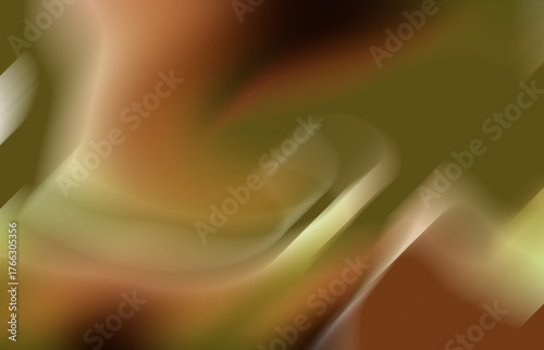 Abstract digital swirl featuring dynamic movement in brown, gold and olive hues. The twists and curves create an energetic flow; glossy highlights add depth. 