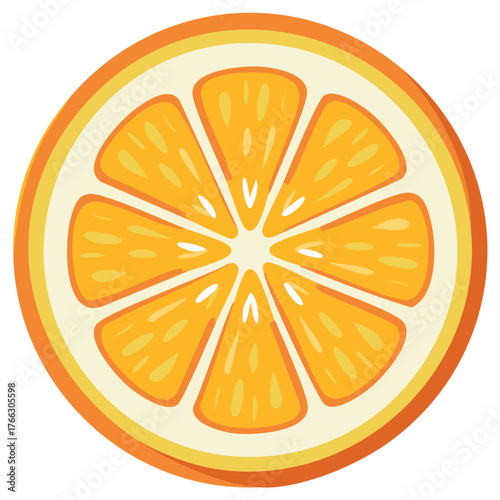 Fresh vibrant orange slice cross section with juicy pulp segments graphic design