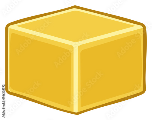 Cartoon yellow cube icon with 3D effect and highlights vector illustration