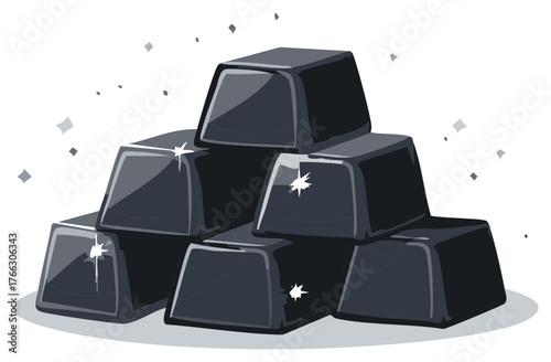 Heap of glossy silver bullion bars stacked in a pyramid with glitters, wealth and investment concept depicted in graphic illustration