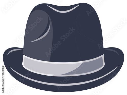 Retro Fedora Hat Illustration with Wide Brim and Band