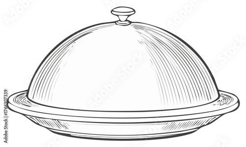 Covered serving dish illustration, retro style, kitchenware, plate, lid