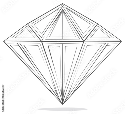 Outline Gemstone Diamond Illustration Hand Drawn Sketch