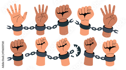 Breaking Chains Diverse Hands Symbolizing Freedom and Liberation From Shackles Illustration