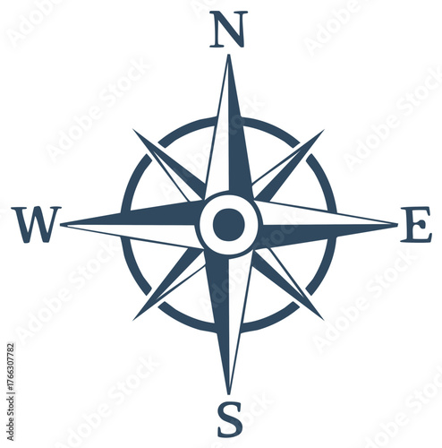 Compass Rose Icon with Letters North South East West Navigation Symbol