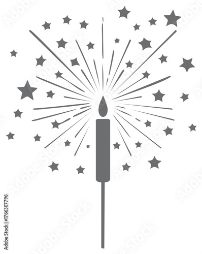 Sparkler with Stars for Celebrations Icon, Holiday Lights, Festive Fun, and New Years