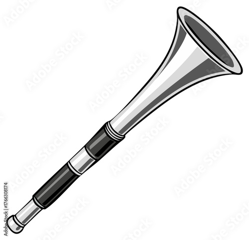 Silver and black traditional wind instrument shofar horn icon illustration