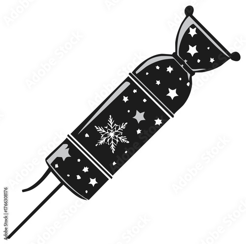 Isolated Festive Christmas Cracker Illustration with Snowflake and Star Decoration